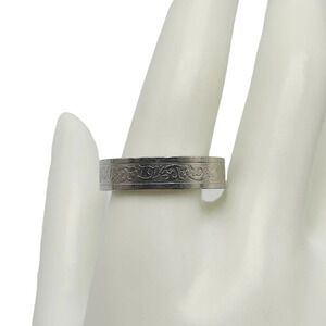 Stainless Steel Embossed Men's Modernist Band Ring Size 11.25 Vintage
